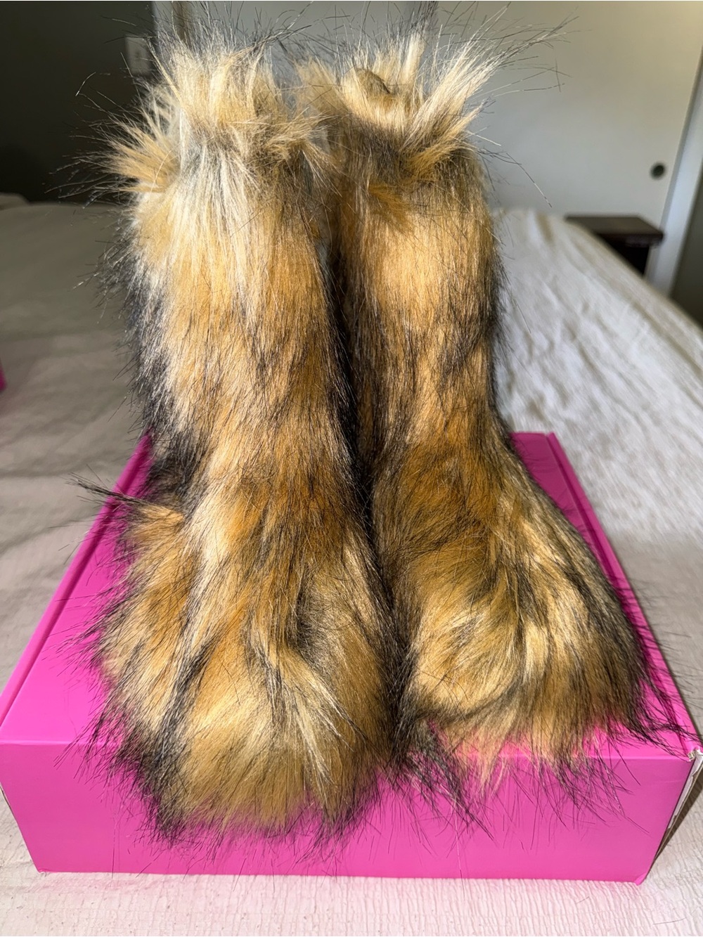 Faux Fur Boots in Golden  black& Brown